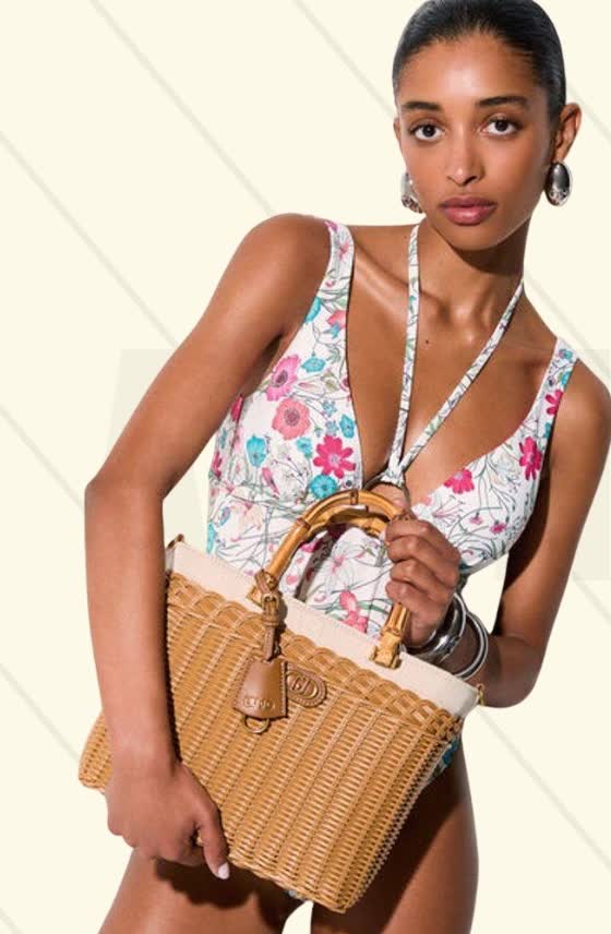 Woven Bamboo-Handle Tote